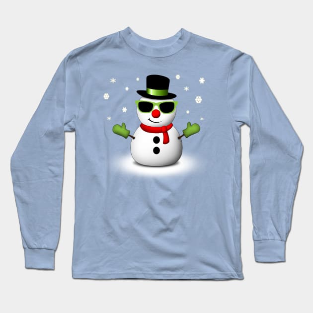 Cool Snowman with Shades and Adorable Smirk Long Sleeve T-Shirt by PLdesign